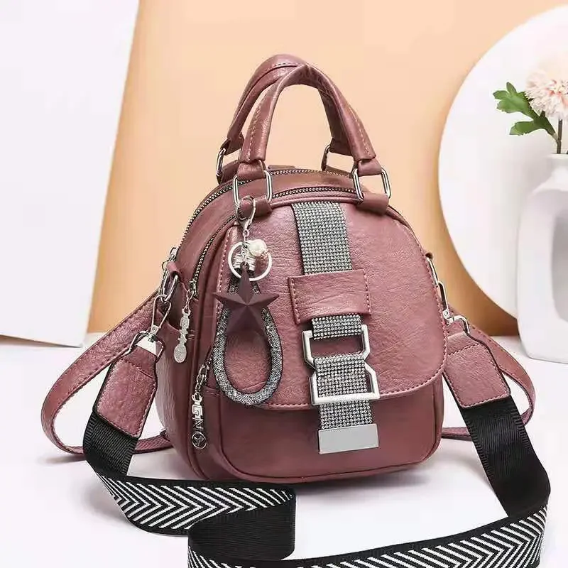 Foreign Style Three Small Backpack Soft Leather Fashion Female Korean Version of All Fashionable Handbag Diamond Casual Backpack