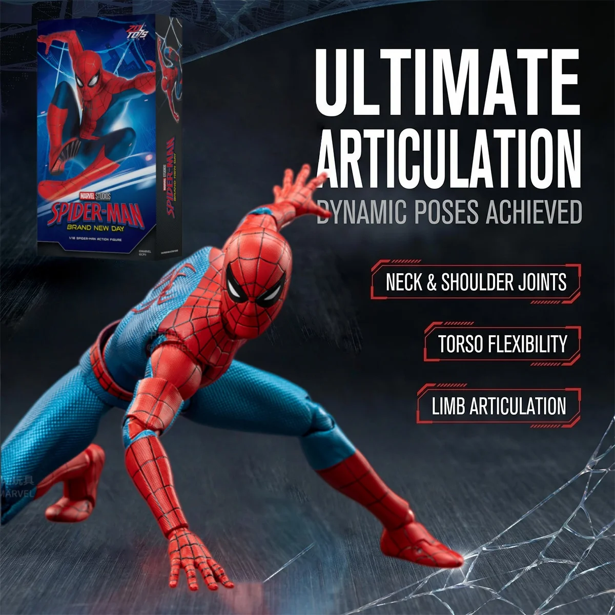 HIPLAY ZD Toys Marvel Spider-Man 1970-01 Brandneue Actionfigur mit Tagesnetz-Effekten & Displayständer im Maßstab 1:10