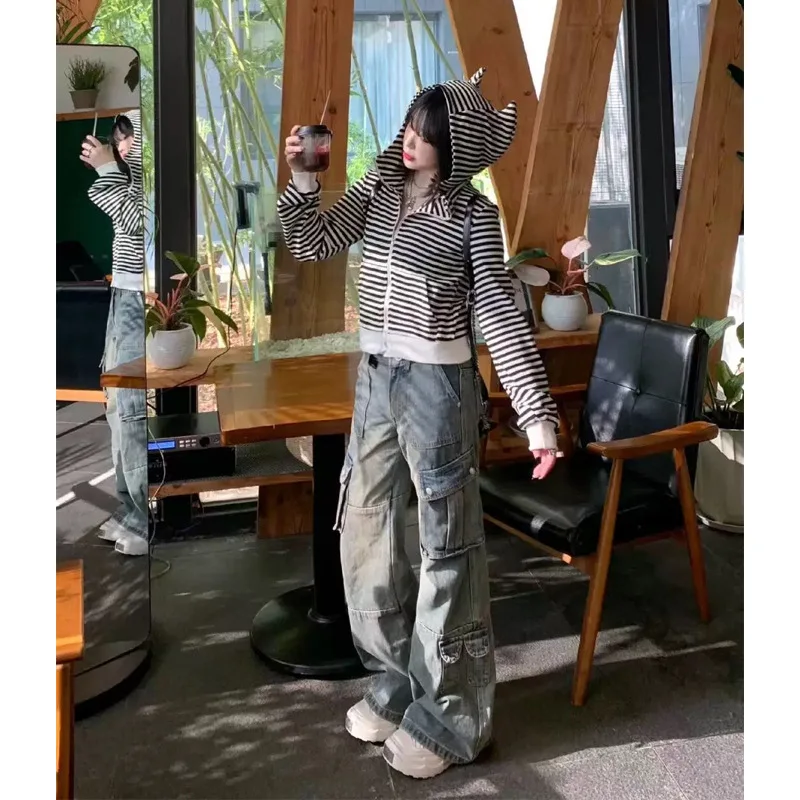 الجودة الأصلية ربيع الخريف سترة مفتوحة هوديي ملابس خارجية قصيرة التخسيس للنساء نمط عصري مريح كم طويل #5