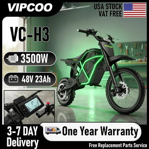 VIPCOO H3 Electric Dirt Bike 3500W 48V23AH Electric Motorcycle Fat Tire Nitrogen Suspension E Dirt Bike for Teens and Adults