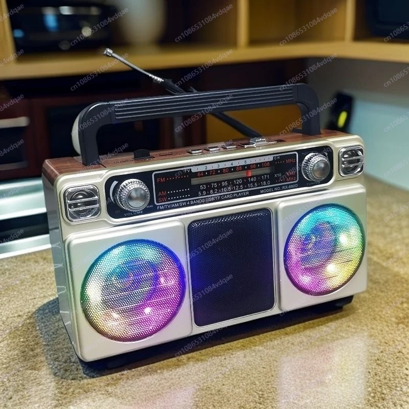 

Retro bluetooth speaker, mobile phone bluetooth speaker with ambient light, plug-in card stereo, radio FM medium wave shortwave