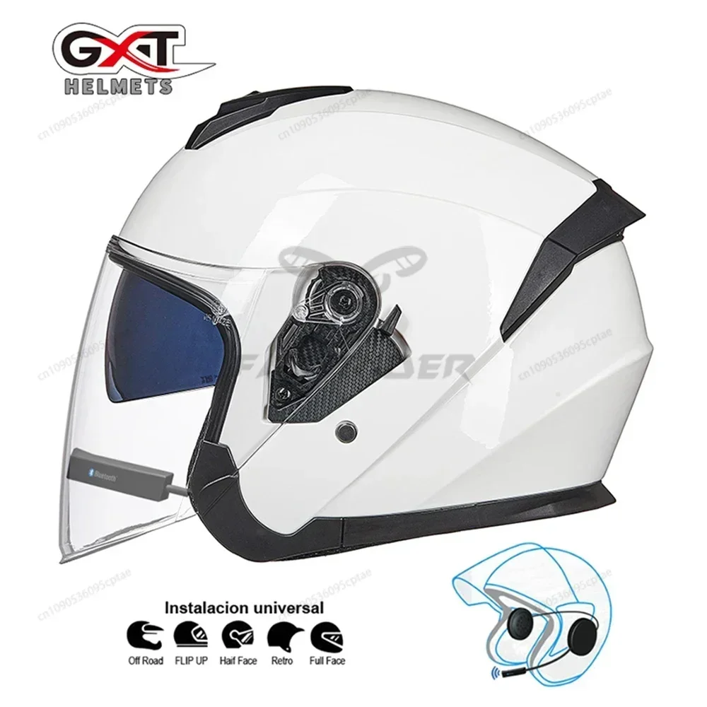 GXT Motorcycle Helmet Headset Wireless Speaker Bluetooth-compatible Open Face Moto Casco MotoBike Double Visor Casco Moto