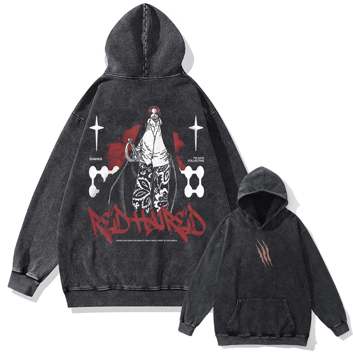 

Hip Hop Harajuku Streetwear Hoodie Sweatshirt Japanese Anime One Piece Graphic Hoodie Cotton Men Washed Black Hooded Pullover