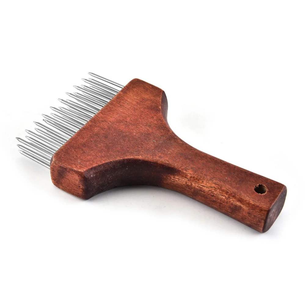 

1pc Stainless Steel Meat Tenderizer Needle Wooden Handle For Steak Pork Kitchen Pounder Dishwasher Safe Dark Red