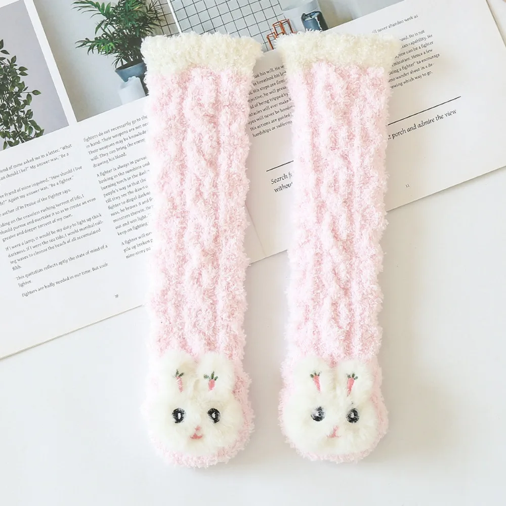 Cartoon Thickened Newborn Knee High Socks Fuzzy Coral Fleece Socks Stretchy Soft Infant Winter Stockings 0-3 Years Old
