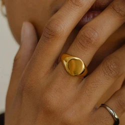 Round Rings for Women Men Gold Color Classic Stainless Steel Ring Unisex Punk Hiphop Party Jewelry Finger Accessories Wholesale