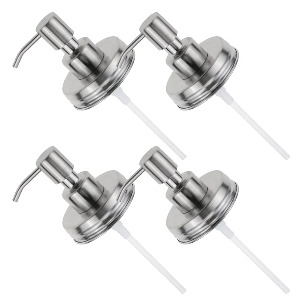 4 Pcs Mason Jar Soap Dispenser Pump Lid Lotion Stainless Steel Pumps for Kitchen Sink Foam