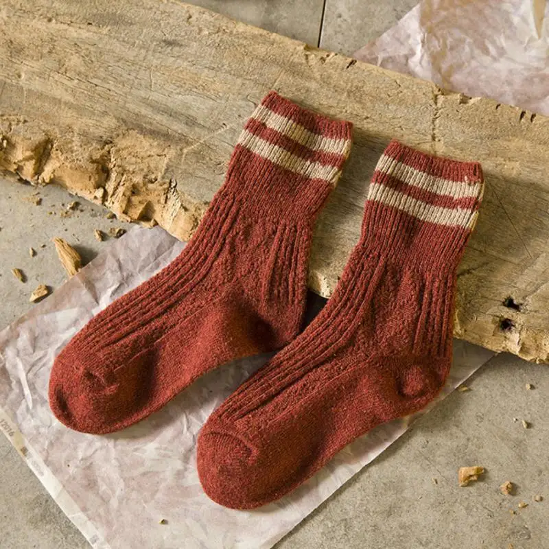 4color Choice Women Socks New Design Autumn Winter Double Needle Thick Line Thickened Rabbit Wool Turn Warm Pile 5PAIR