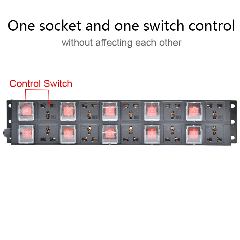 2U PDU power strip 10 Ways socket distribution unit 10 double break switch 2M extension cord Aluminum alloy shell Cabinet Mount