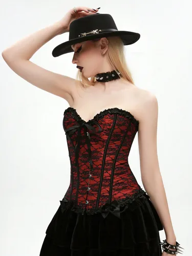 Imagen 2 del producto Corsé gótico Sexy para mujer, corsé por encima del busto, corpiño y corsés, correa de modelado con cordones, Control de barriga deshuesado, disfraz de Halloween