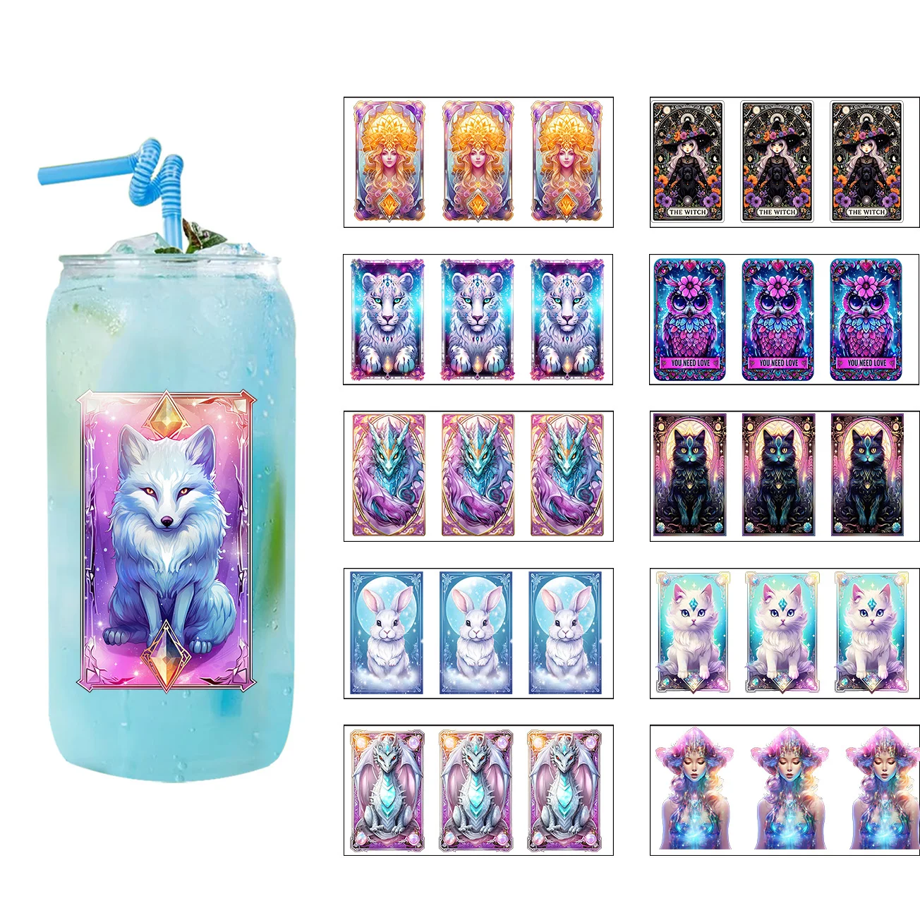 

Tarot Card Series Easy peel waterproof DIY Decals 3D transfers uvdtf crystal stickers 16oz uv dtf cup wraps for Glasses