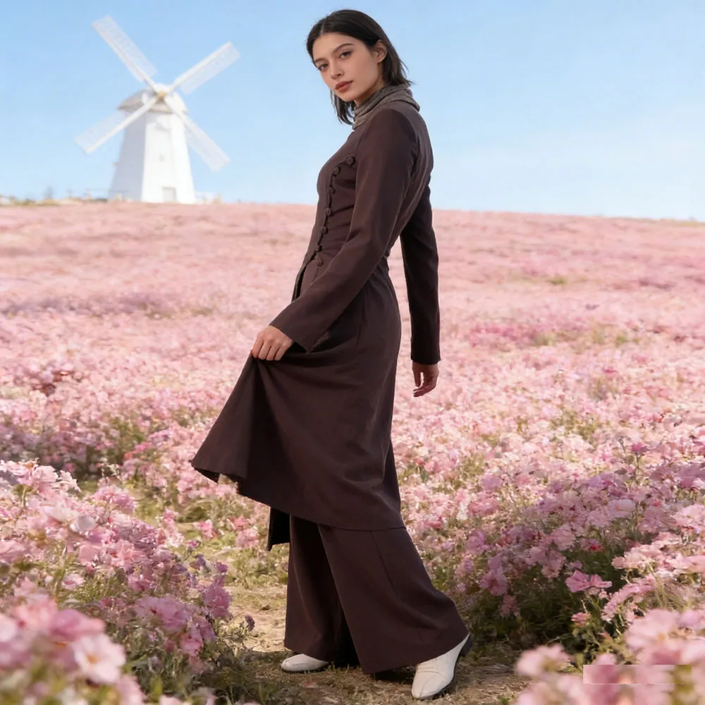 

Мусульманский женский скромный комплект, однобортная рубашка, длинный топ + брюки, брючный костюм, Дубай, Абая, исламский халат, ансамбли Femme Musulmane