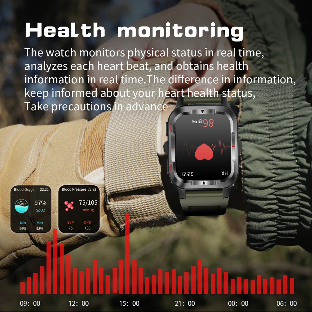 العسكرية الجديدة GPS الرياضة ساعة ذكية الرجال 480mAh بطارية مصباح ليد جيب 100 + أوضاع رياضية بلوتوث دعوة مقاوم للماء Smartwatch #4