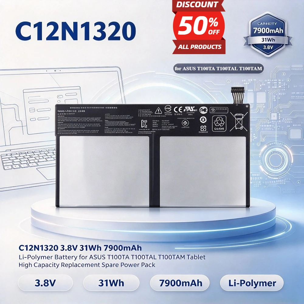 C12N1320 3.8V 31Wh 7900mAh Li-Polymer Battery for ASUS T100TA T100TAL T100TAM Tablet High Capacity Replacement Spare Power Pack