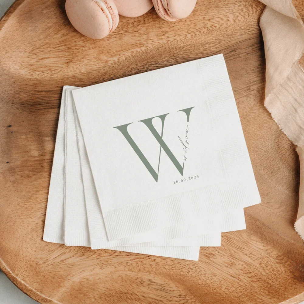 

50Pcs Custom Wedding Napkins Personalized Last Name Monogram Paper Napkins Bridal Party Essentials Rehearsal Dinner Cocktail