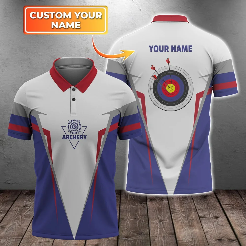 PLstar Cosmos Custom Name Archery Lovers 3D Printed Mens Polo Shirt Summer Short Sleeve Archery Players Polo Shirt POL-53