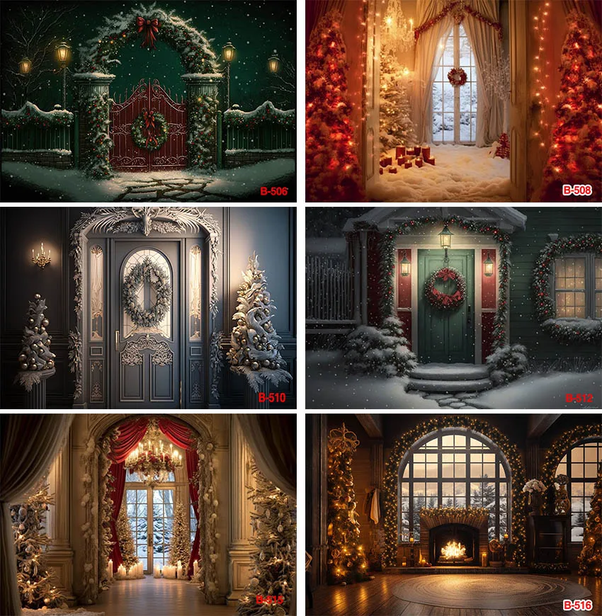 

2023 Christmas Tree Party Backdrops Window Fireplace Stockings Gifts Baby Portrait Photography Background Photocall Photo Studio