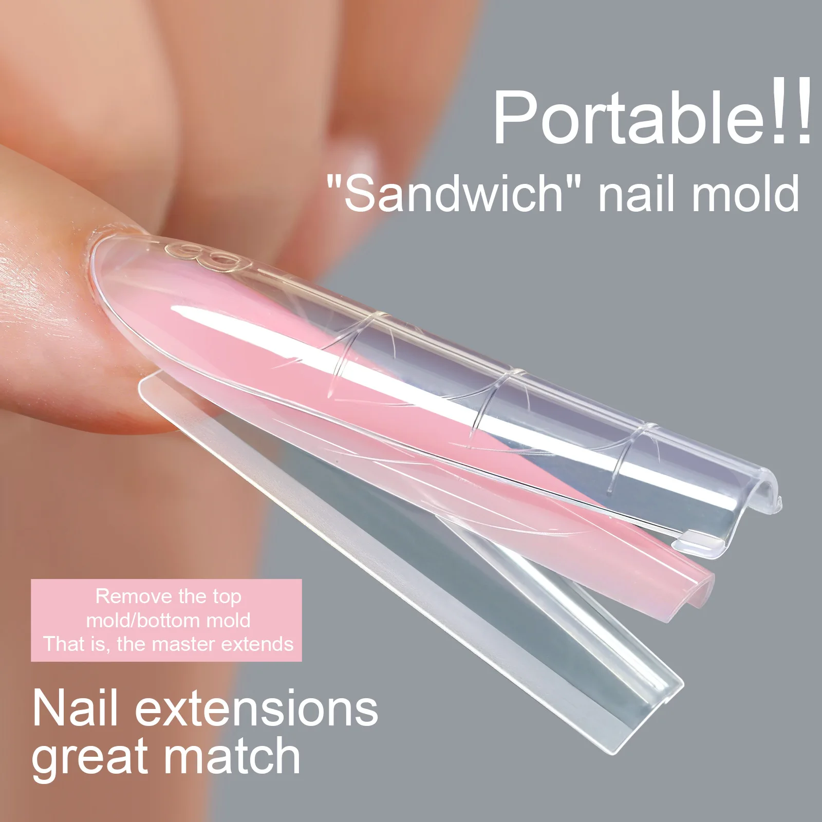 16 Size 180/256Pc/box Sandwich Dual Clear Nail Form Almond/Square/Coffin French Dual Forms Full Cover Nail Extension Builder Tip
