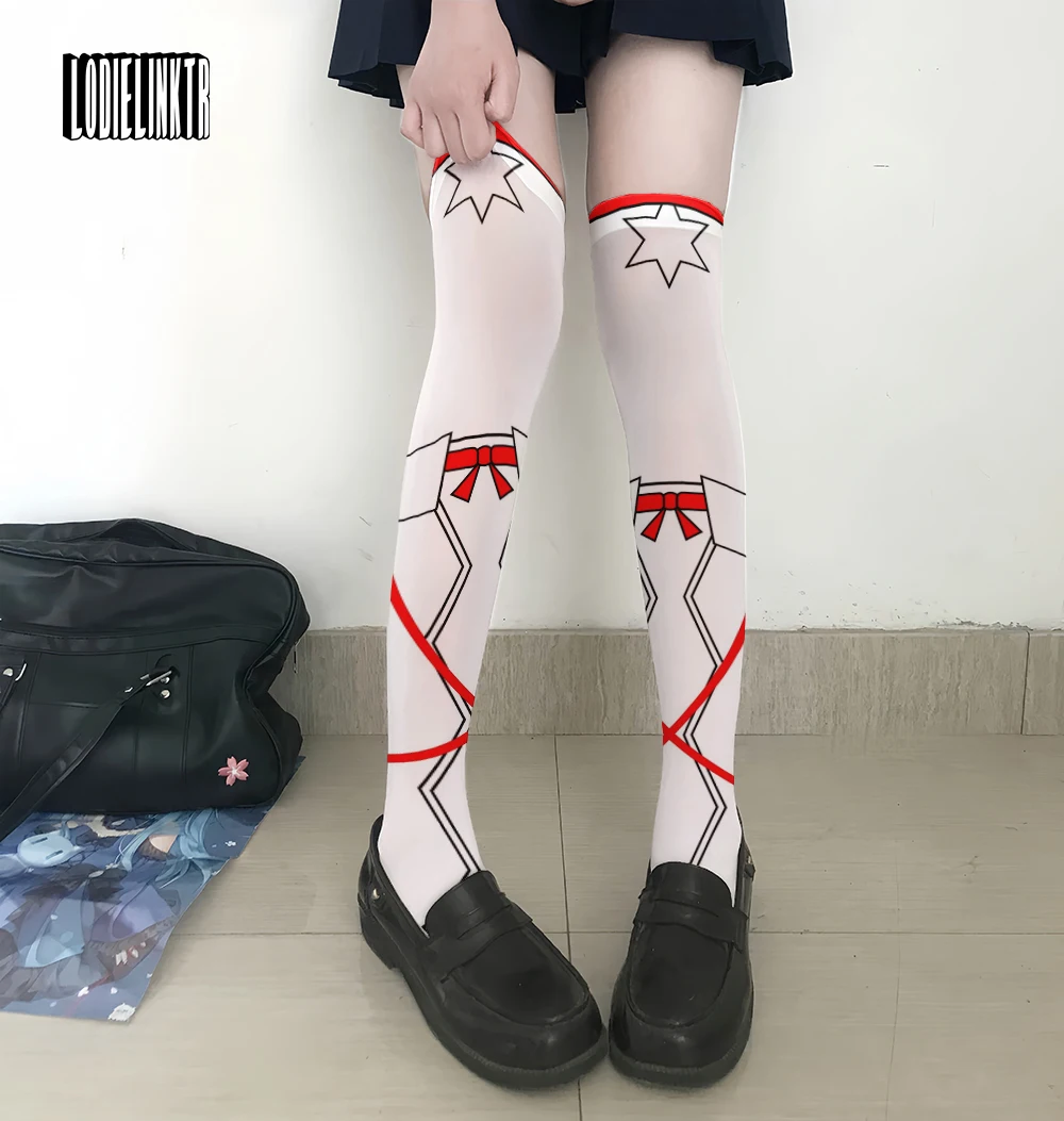 

Thigh Over The Knee Stockings For Ladies Cute Lolita Printed Two-Dimensional Cosplay Girl Silk Sweet Sexy Nylon Stockings