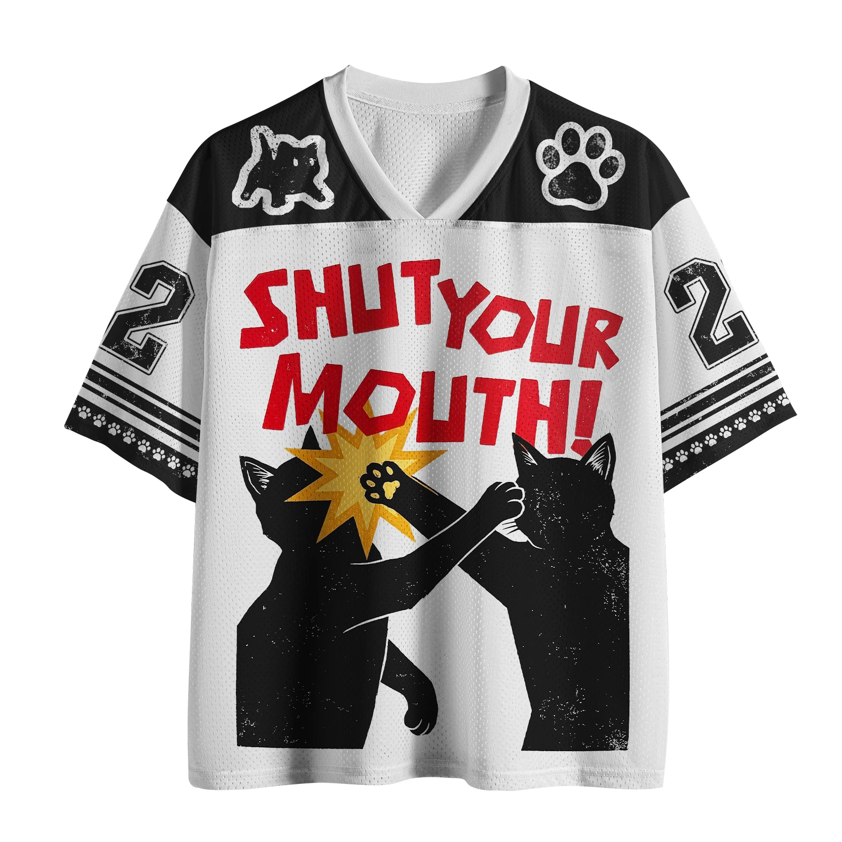 Mock and Playful Black Cat Paw Print Football Baseball Shirt Casual Sports Men and Women 3D Printed Short Sleeved Shirt