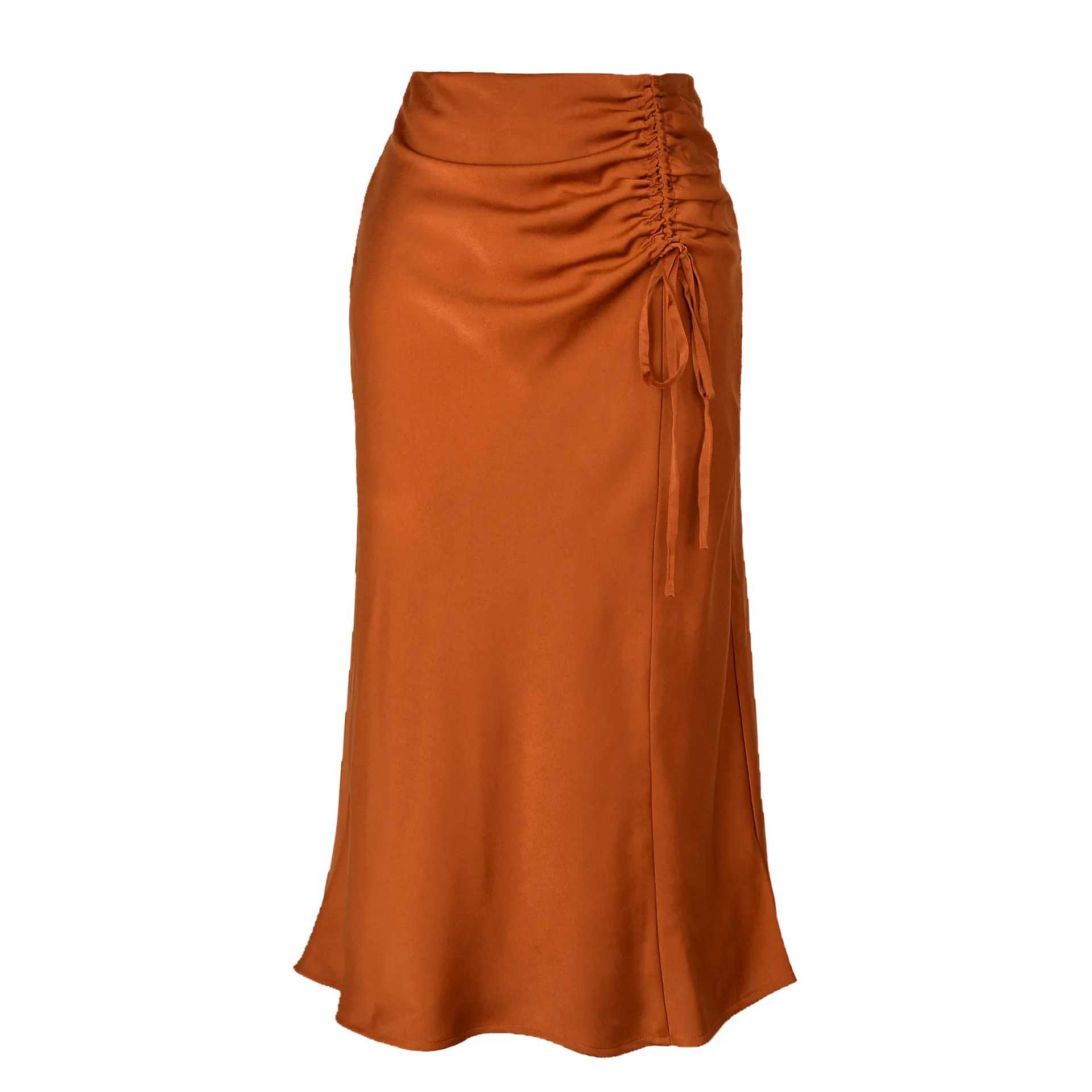 

New In Shirring Satin Skirt For Women 2024 Summer High Waist Slim Zipper Long Skirt Sexy Bodycon Elegant Solid Color Midi Skirts