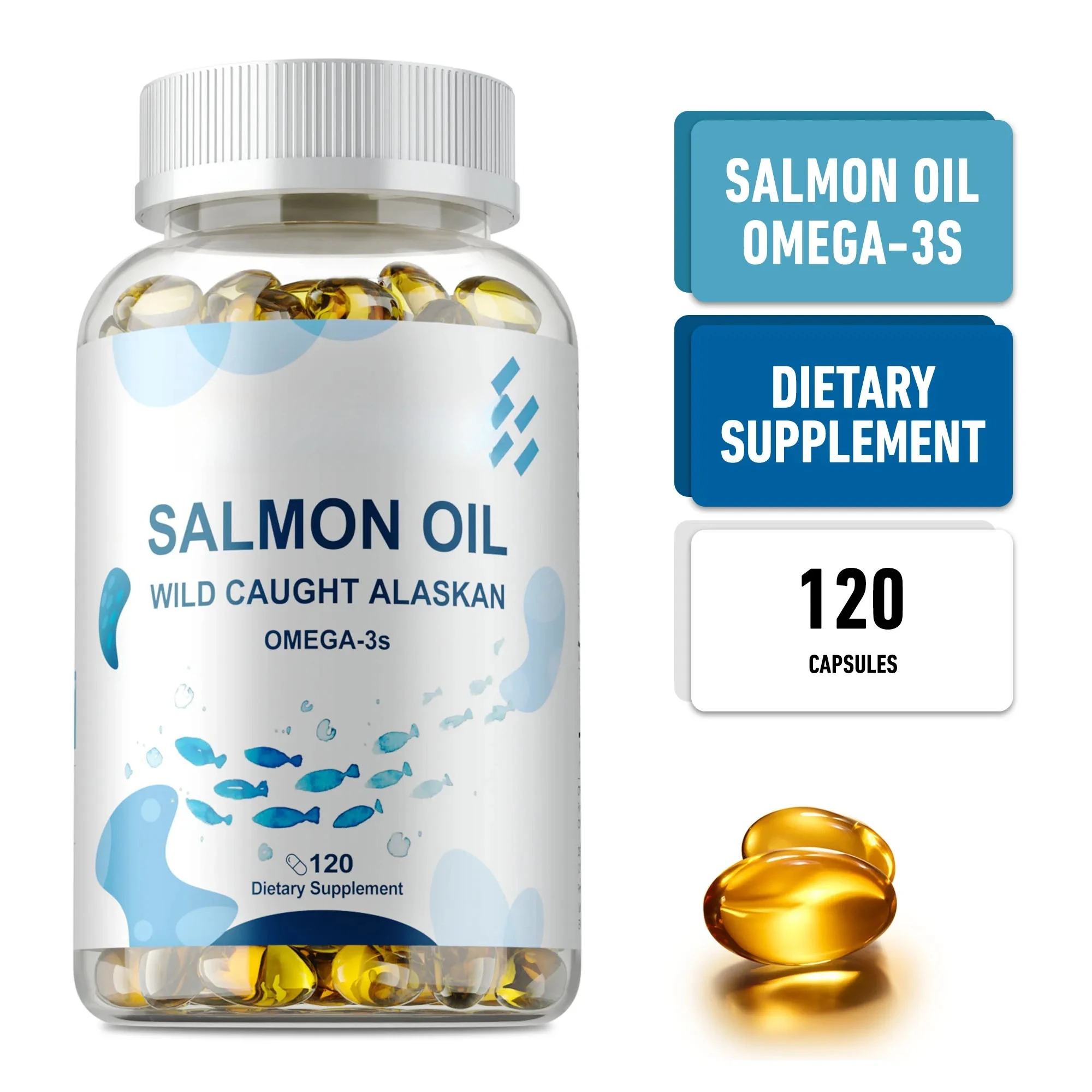 Salmon Oil - Promotes Energy Production, Supports Heart, Brain, Joint Health, Boosts Immune Function, Reduces Stress and Anxiety