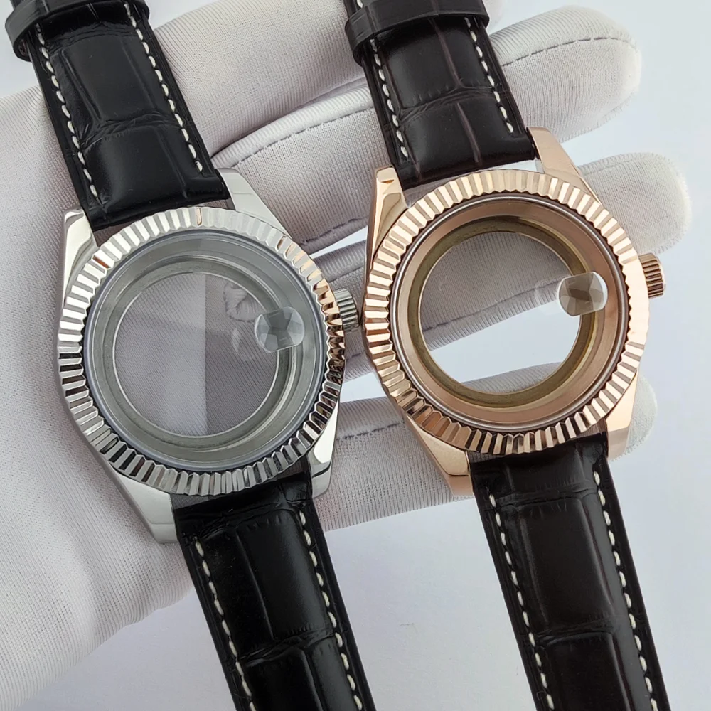 NH35 watch case 904L stainless steel sapphire glass leather strap case luxury men's watch case NH35 watch case