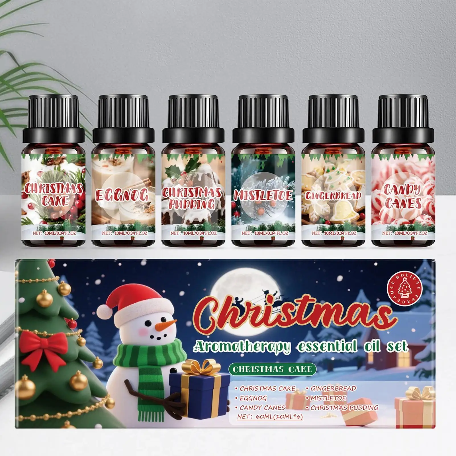 عيد الميلاد عطر النفط مجموعة 6 قطع الشتاء عطر الزيوت مجموعة معطّر الهواء طويلة الأمد لتنقية التأمل اليوغا سبا