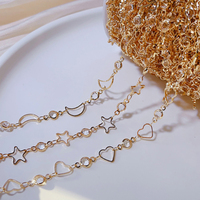 1meter Love Heart Rhinestone Bead Copper Chain Hollow Star Moon Links Crystal Beaded Necklace for DIY Jewelry Making Earrings