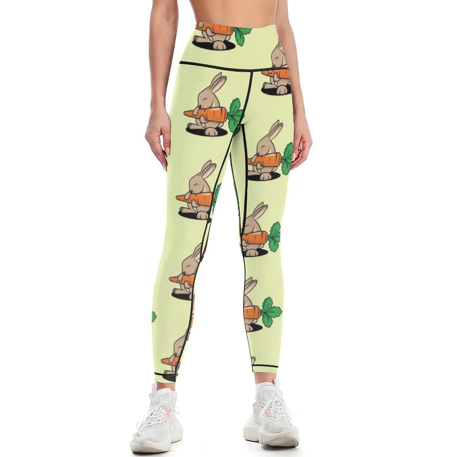 

Funny bunny holding a carrot Leggings Pants sport Tight fitting woman Womens Leggings