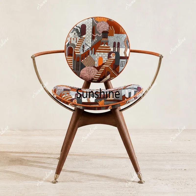 Large and small apartment restaurant printed chair with armrest leisure chair