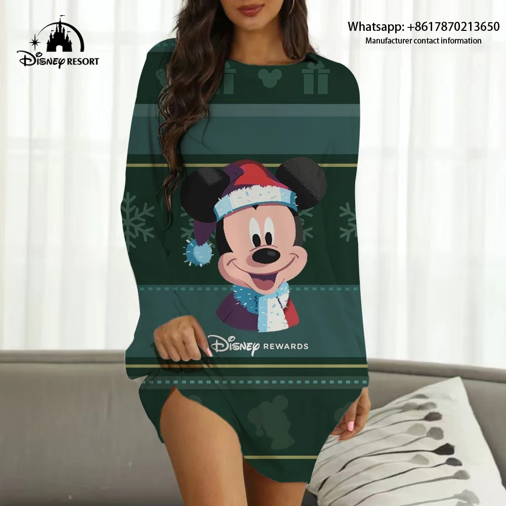 2022 New Disney Brand Mickey and Minnie Anime Print Christmas Fall Ladies Sexy Party Club Dress Women Boho Homewear