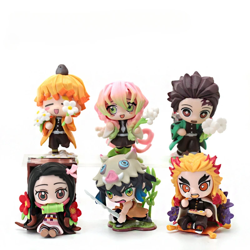 6pcs Anime Demon Slayers Figure Kamado Tanjirou Nezuko Figures Pvc Model Statue Collection Desk Decor Dolls Gifts Toys Custom