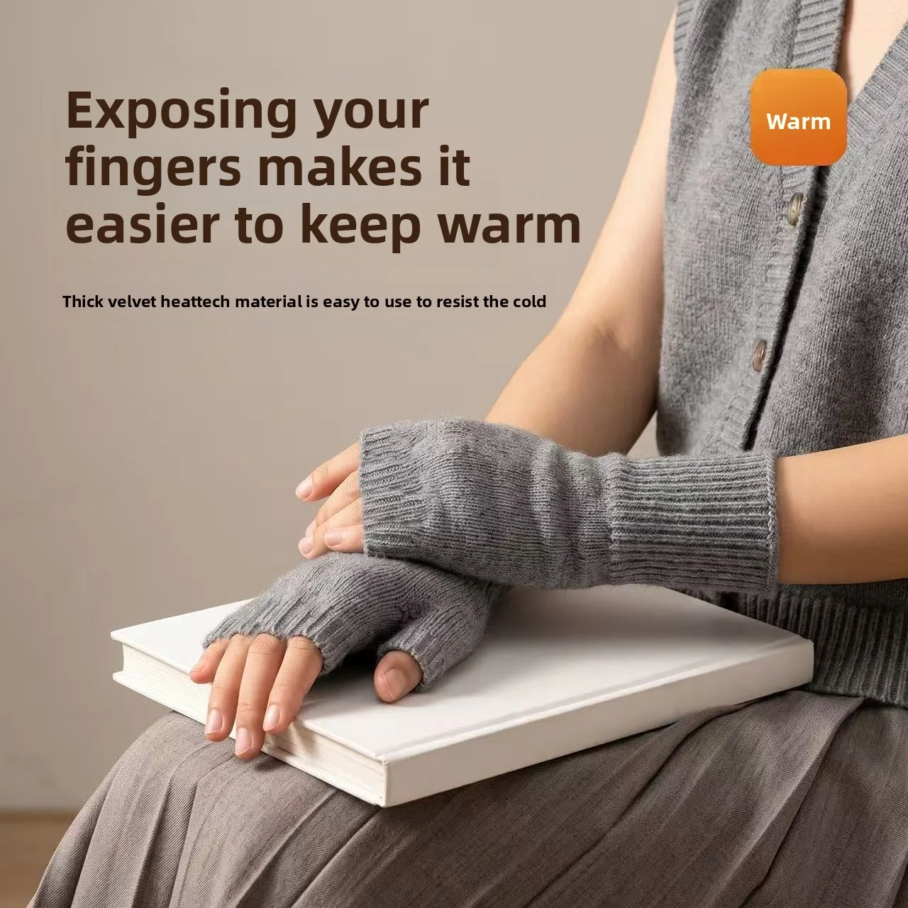 Unisex Solid Knit Fingerless Gloves Women Soft Warm Long Wrist Warmers Winter Ribbed Cuff Thumb Hole Thermal Typing Mittens Men