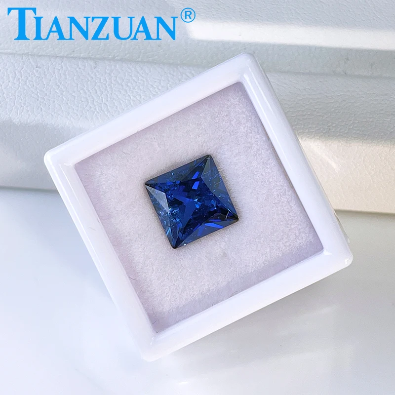 

Lab Grown Sapphire Square Shape Cornflower Blue Sapphire Princess cut Synthetic Corundum Gemstone with inclusions loose stone