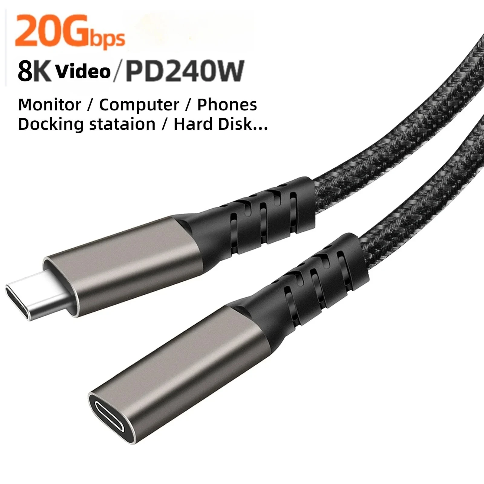 8K Type C Extended Cable USB C Male To Female Extender Charging Data Line for Laptop Tablet Phone 20Gbps 240W Data Transfer Cord