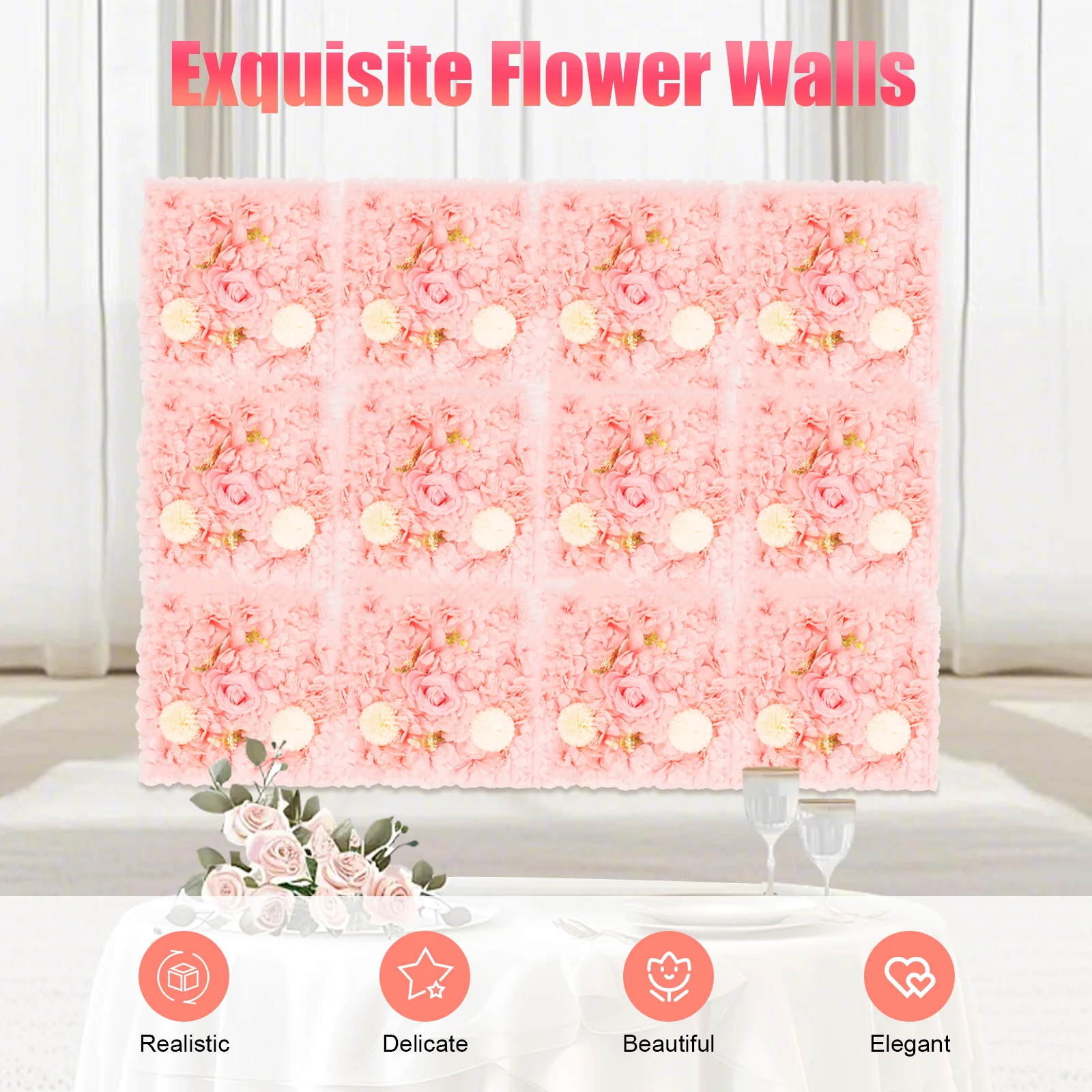 

3D Flower Wall 12pcs 38x38cm Artificial Flower Wall Panel Dali Rose Chrysanthemum Hydrangea for Wedding Backdrop Wall