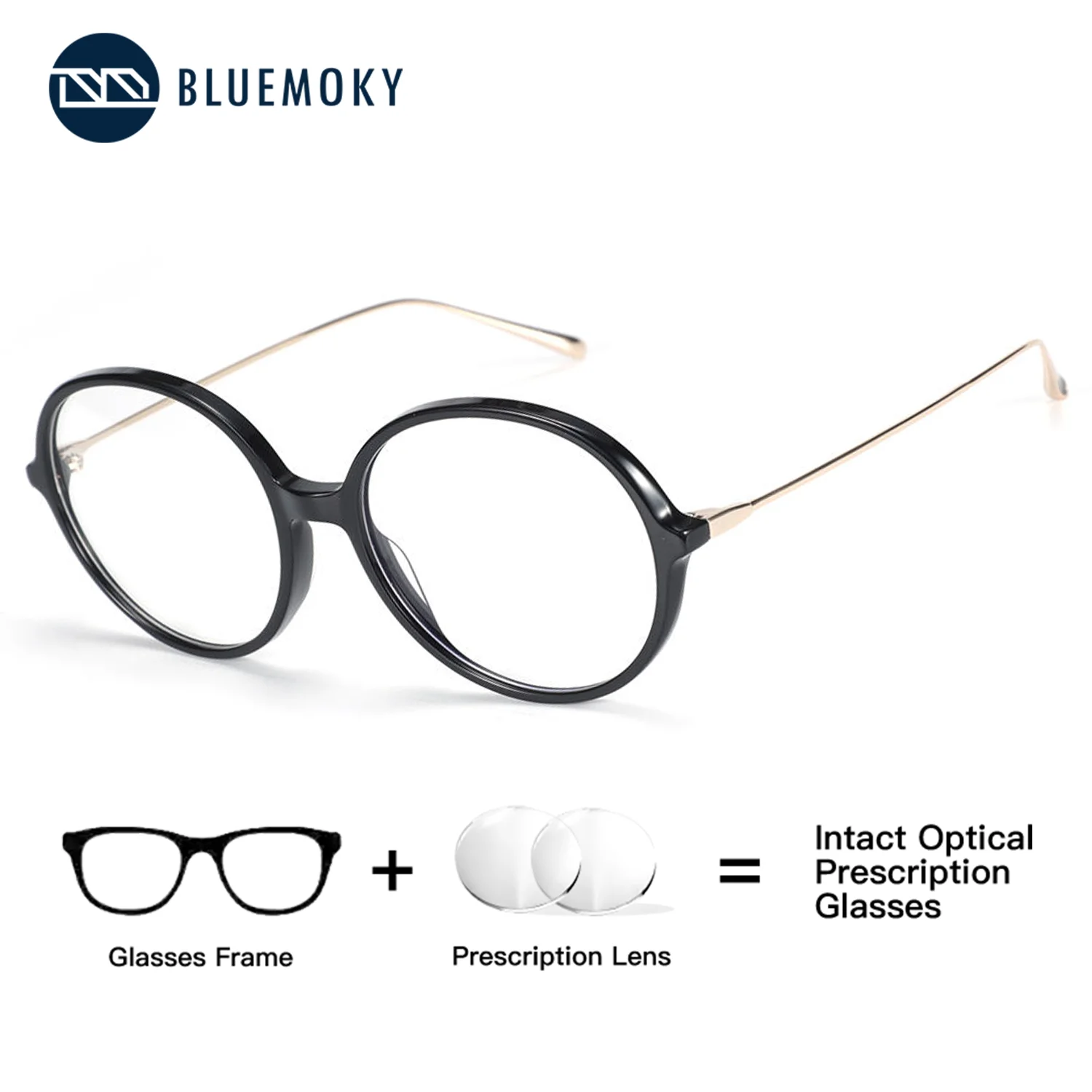 

BLUEMOKY Acetate Round Prescription Glasses,Women Optical Lenses Recipe Blue Light Custom Progressive Multifocal Eyeglasses
