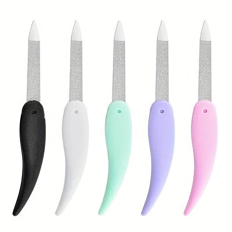 5 Pcs/Set Little Fish Folding Nail File Washed and Polished Manicure File Double Sided Frosted ABS Plastic Material Nail Art Too