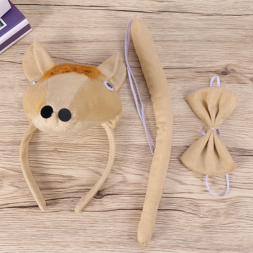

Three-dimensional Horse Three-piece Set Headband Bowtie Tail Cotton Comfortable Kids Adults Halloween Christmas