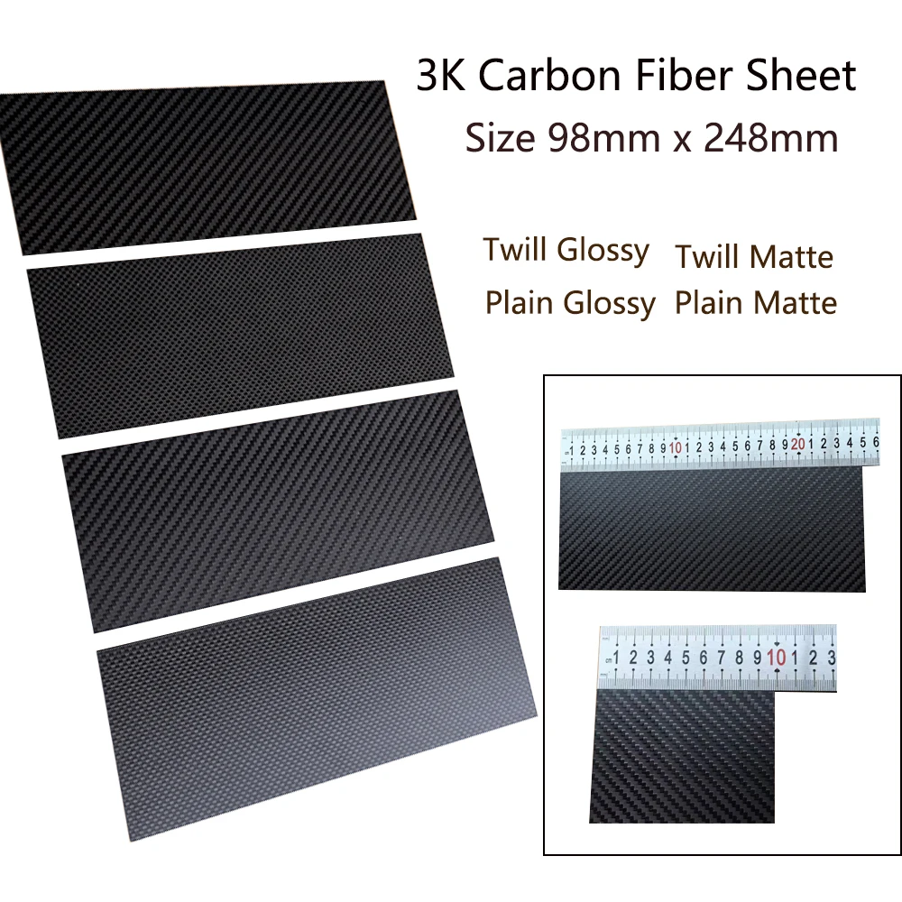 

1 шт. 98x248 мм, резка с ЧПУ, 3K пластина из углеродного волокна, высокопрочная панель из углеродного волокна, толщина панели 0,5 мм-5 мм, матовая глянцевая