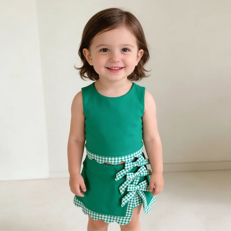 

Girls' Summer Dress and Vest Two-Piece Set, Stylish Children's Yoga Vest and Comfortable Skirt Set for Baby Girls