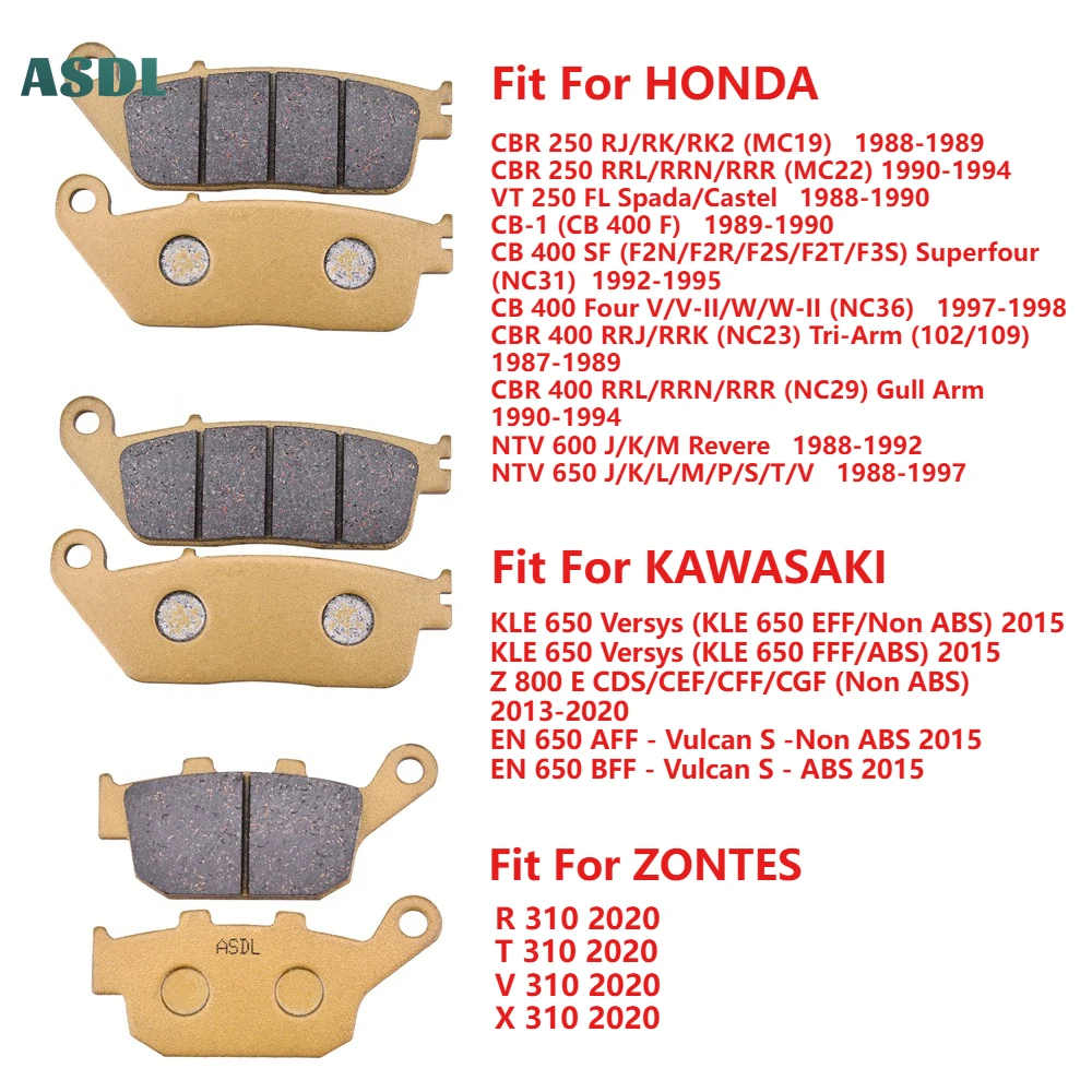 

Motorcycle Front Rear Brake Pads For HONDA CB400 CBR400 CBR250 NTV600 NTV650 NT650 VFR700 VT250 For KAWASAKI KLE650 Z800 EN650