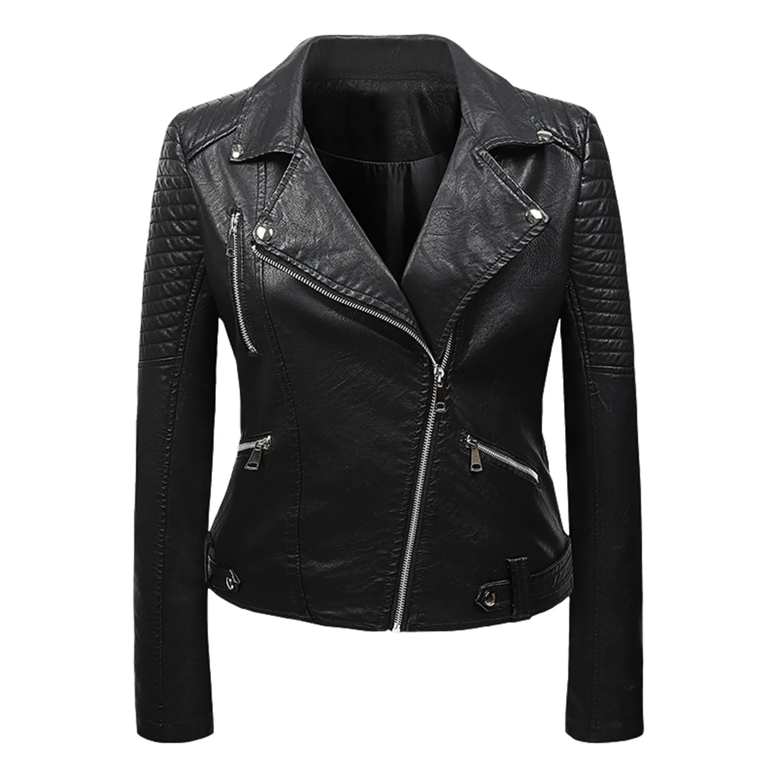 

Bomber Jackets Vintage Womens Solid Color Short Leather Coat With Zip Up Pockets Streetwear Pu Leather Motorcycle Jacket Women