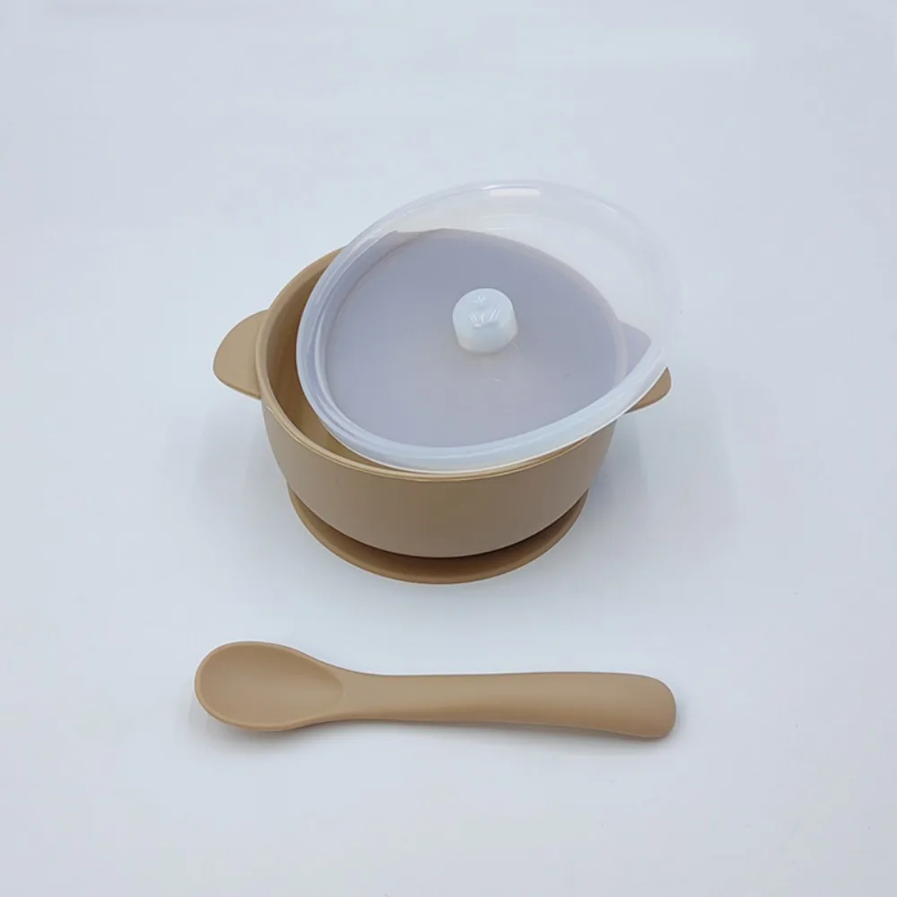 

Bowl Lid Spoon Set Baby Suction Dinner Bowl Durable Non-Slip Baby Silicone Suction Plate Sturdy Waterproof