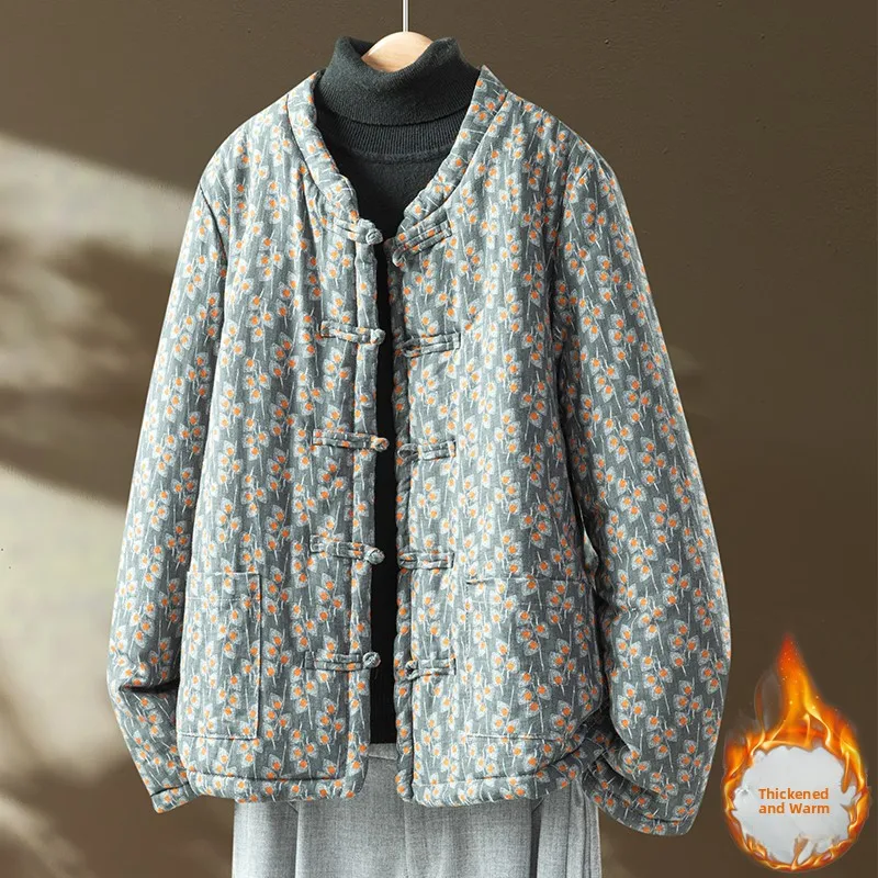 

Thiened Cotton Jaet Women's Winter Hanfu Cotton Linen Cotton Coat Ethnic Sle Long Sve Regular Length Single Button