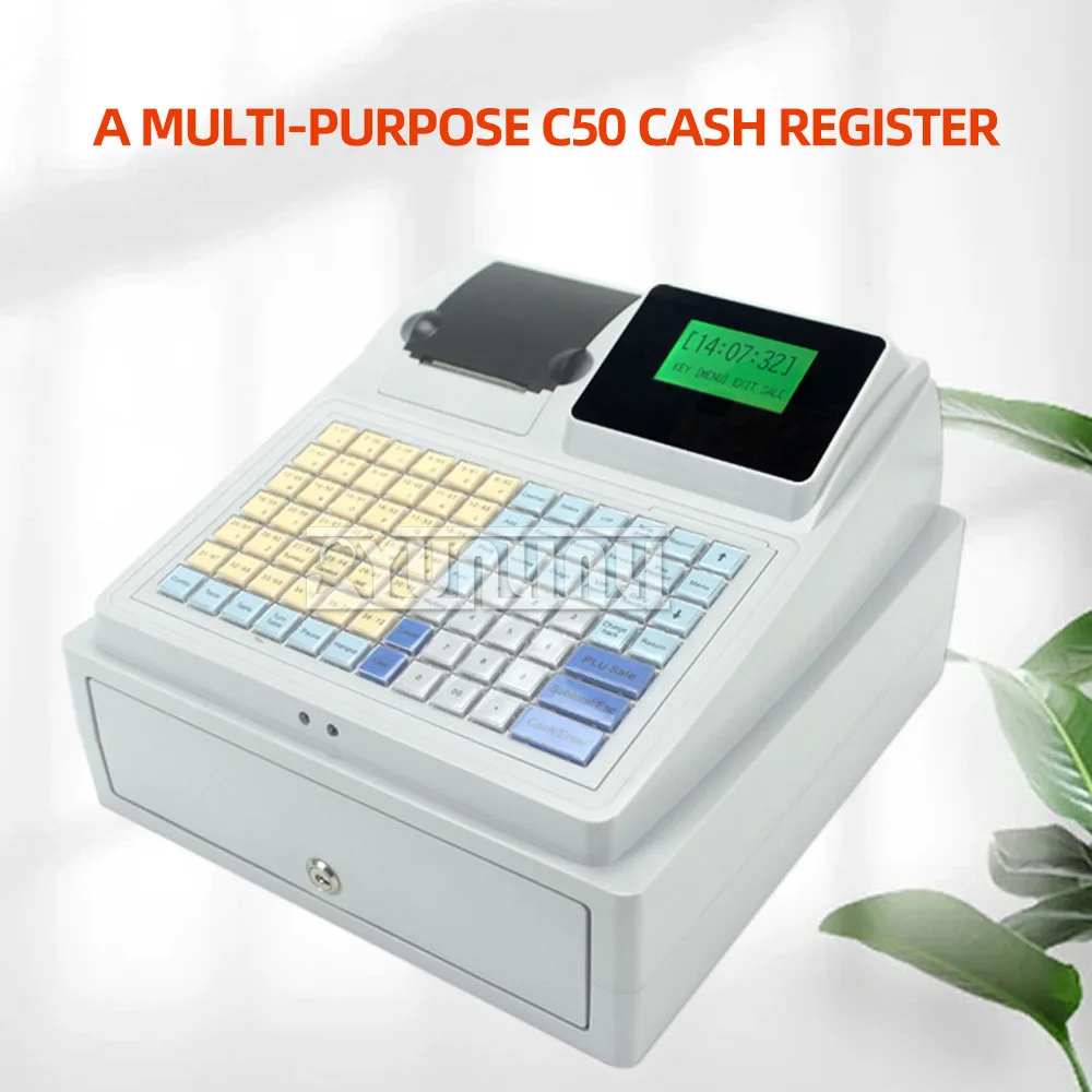 The C50 UV Cash Register Can Print Small Bills, Multi-purpose Cash Register with English Dual Screen Display for Supermarket