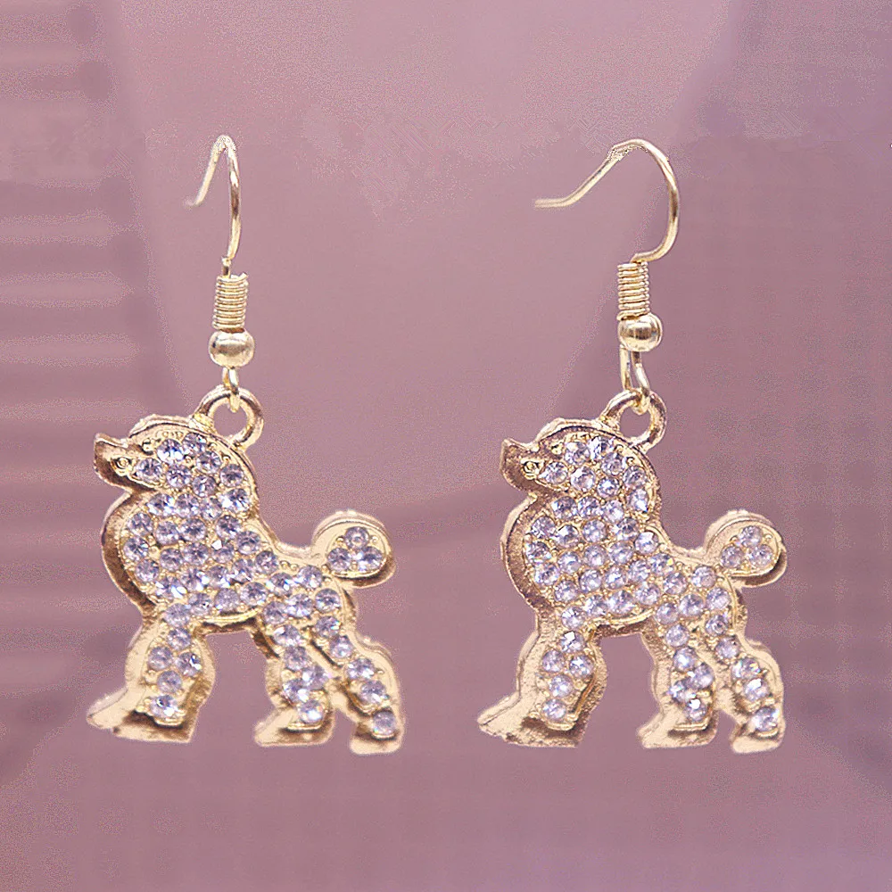 Metal Clear Rhinestone Inlay Animal Pretty Poodle Society Earrings For Women