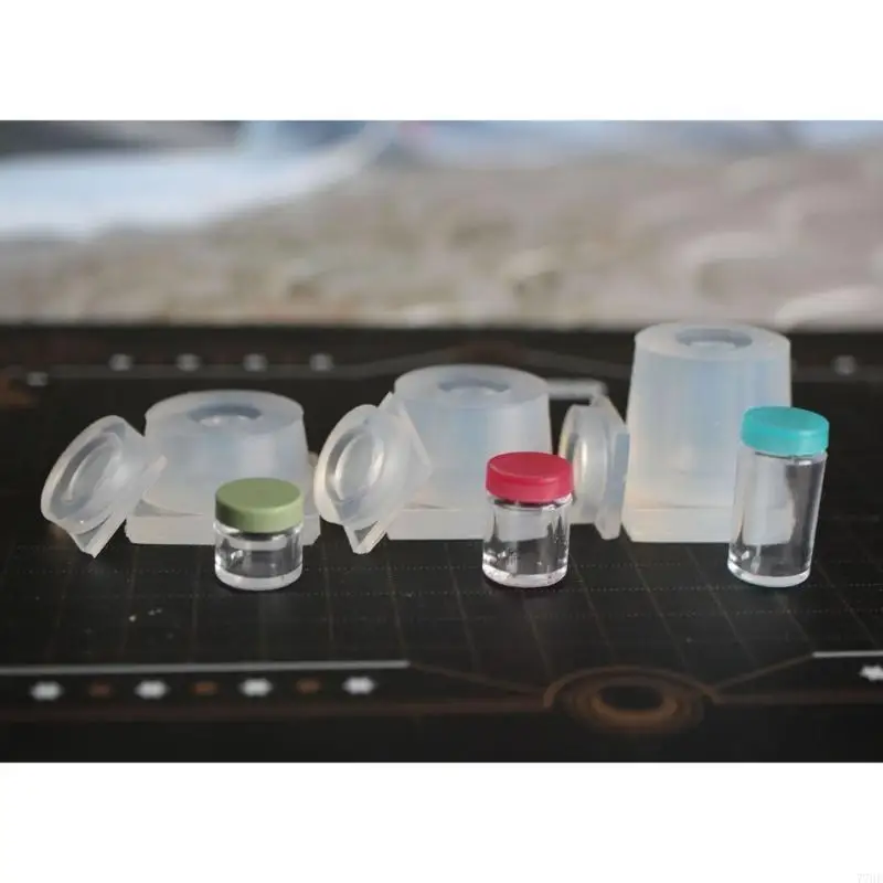 

77HE Jar Mold Set with Lid Cover Small Cylinder Bottle Silicone Mold for Jewelry
