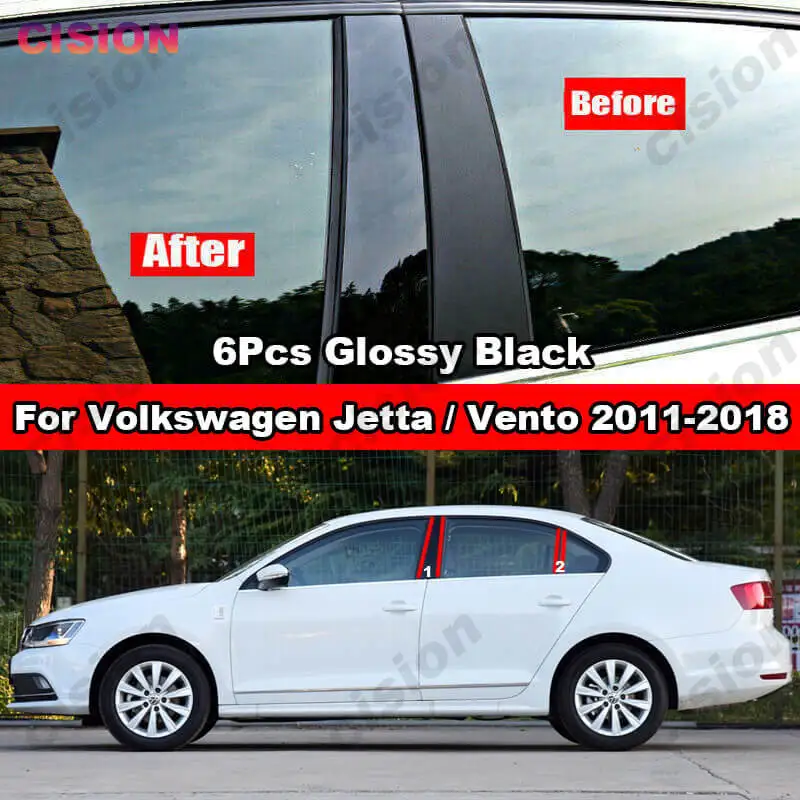 Window Door Column BC Pillar Post Cover Trim For Volkswagen VW Jetta Vento A6 2011-2018 Black Carbon Fiber Mirror Effect Sticker